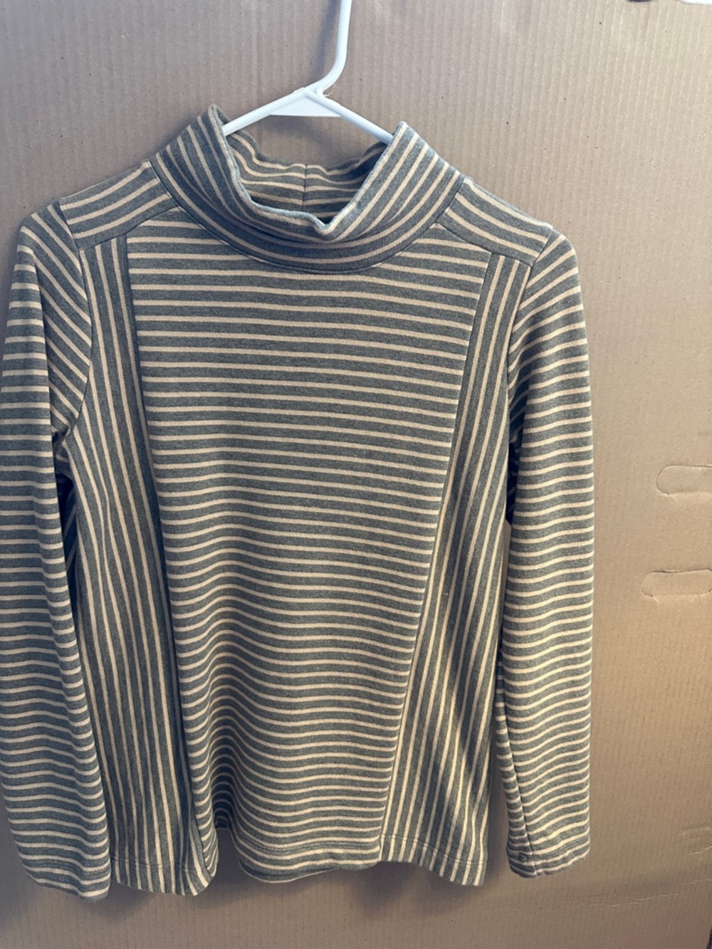 J. Jill Striped Cowl-Neck Long Sleeve Top in Gray and Tan
